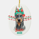Doberman Pinscher Santa Hat Holiday String Beads Keramisch Ornament (Voorkant)