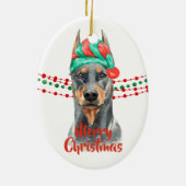 Doberman Pinscher Santa Hat Holiday String Beads Keramisch Ornament (Achterkant)
