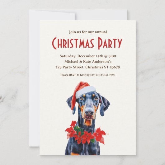 Doberman Pinscher Santa Hat Hond Kerstfeest Kaart (Voorkant)
