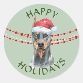 Doberman Pinscher Santa Hat Prettige feestdagen Ronde Sticker