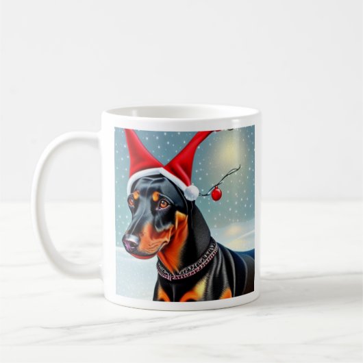 Doberman Pinscher, Santa, kerstkoffie Mok (Links)