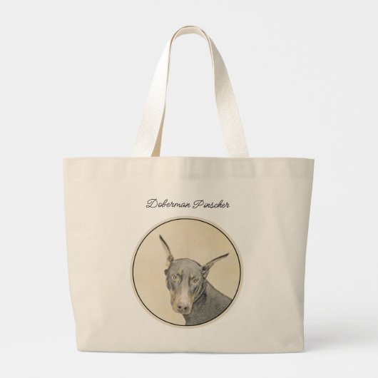 Doberman Pinscher schilderij Dobie bijgesneden hon Grote Tote Bag (Achterkant)