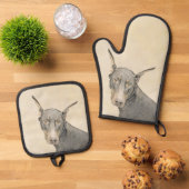 Doberman Pinscher schilderij Dobie bijgesneden hon Ovenwant & Pannenlap Set (Top down)