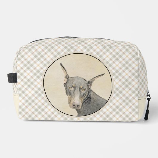 Doberman Pinscher schilderij Dobie bijgesneden hon Toilettasje (Voorkant)