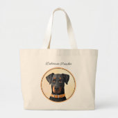 Doberman Pinscher Schilderij Dobie Uncropped Dog A Grote Tote Bag (Voorkant)