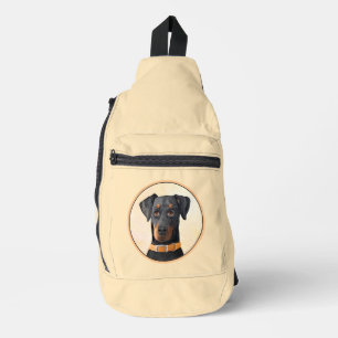Doberman Pinscher Schilderij Dobie Uncropped Dog A Sling Bag