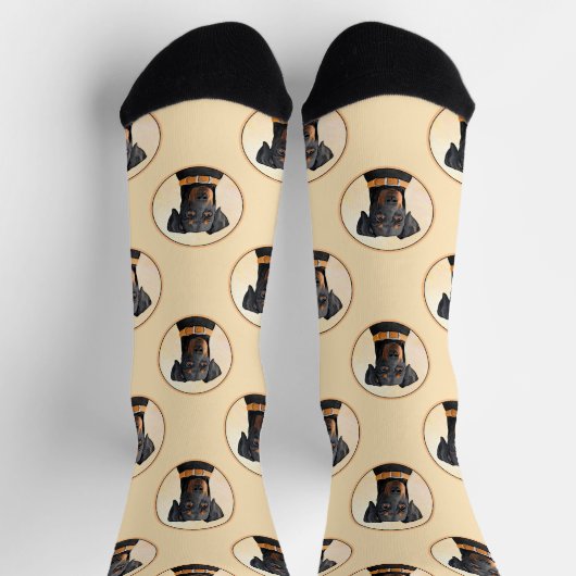 Doberman Pinscher Schilderij Dobie Uncropped Dog A Sokken (Top)