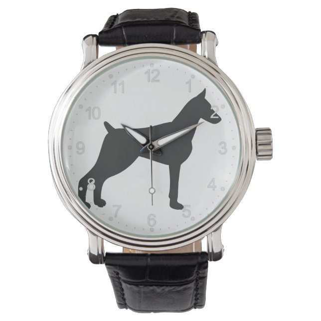 Doberman Pinscher Silhouette Horloge (Voorkant)