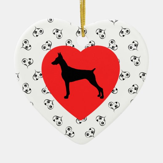 Doberman Pinscher Silhouette met hart Keramisch Ornament (Voorkant)