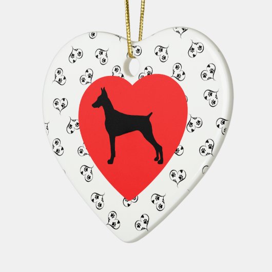 Doberman Pinscher Silhouette met hart Keramisch Ornament (Links)
