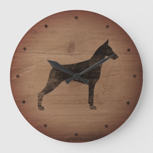 Doberman Pinscher Silhouette Rustic Style Grote Klok (Voorkant)