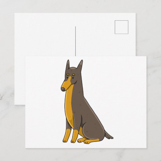 Doberman Pinscher Sitting Cartoon Briefkaart (Voorkant / Achterkant)