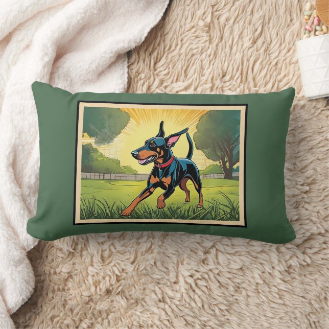 Doberman Pinscher snijdt steunbank terug Kussen (Deken)