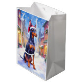 Doberman Pinscher Snowy Village Santa Hat Christma Medium Cadeauzakje (Achterkant Gekanteld)