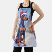 Doberman Pinscher Snowy Village Santa Hat Christma Schort (Insitu)