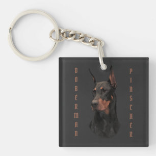 Doberman Pinscher, Square Wall Clock T-Shirt Butto Sleutelhanger