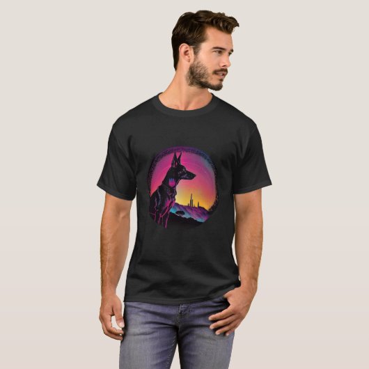 Doberman Pinscher Synthwave 80s Retrowave Aestheti T-shirt (Voorkant volledig)