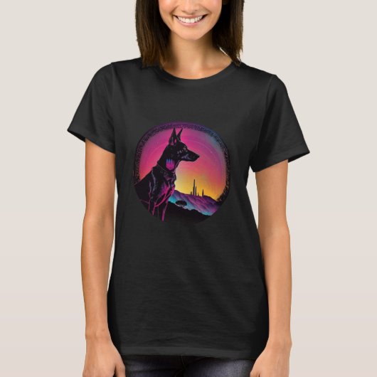 Doberman Pinscher Synthwave 80s Retrowave Aestheti T-shirt (Voorkant)
