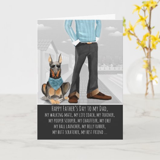 Doberman Pinscher uit de Dog Vaderdag Funny Kaart (Gele Bloem)
