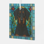 Doberman Pinscher Uncropped Dog "Glas in lood" Glas Ornament (Voorkant links)