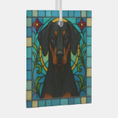 Doberman Pinscher Uncropped Dog "Glas in lood" Glas Ornament (Voorkant Rechts)