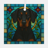 Doberman Pinscher Uncropped Dog "Glas in lood" Glas Ornament (Achterkant)