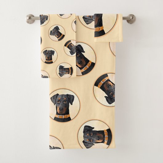 Doberman Pinscher Uncropped schilderij originele k Bad Handdoek (Insitu)