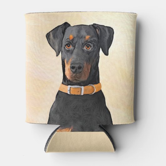 Doberman Pinscher Uncropped schilderij originele k Blikjeskoeler (Voorkant)