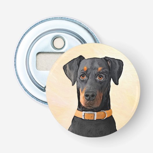 Doberman Pinscher Uncropped schilderij originele k Button Flesopener (Voorkant)