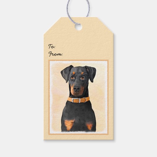 Doberman Pinscher Uncropped schilderij originele k Cadeaulabel (Voorkant)