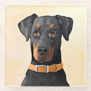 Doberman Pinscher Uncropped schilderij originele k Glazen Onderzetter