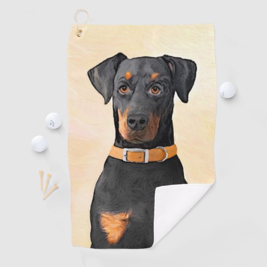 Doberman Pinscher Uncropped schilderij originele k Golfhanddoek (Insitu)
