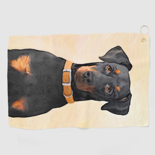 Doberman Pinscher Uncropped schilderij originele k Golfhanddoek (Horizontaal)