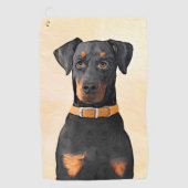 Doberman Pinscher Uncropped schilderij originele k Golfhanddoek (Voorkant)
