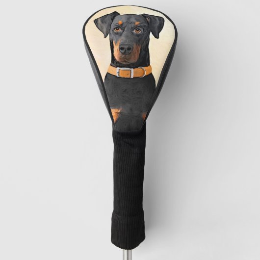 Doberman Pinscher Uncropped schilderij originele k Golfheadcover (Voorkant)