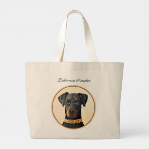 Doberman Pinscher Uncropped schilderij originele k Grote Tote Bag