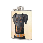 Doberman Pinscher Uncropped schilderij originele k Heupfles (Links)