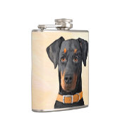 Doberman Pinscher Uncropped schilderij originele k Heupfles (Rechts)