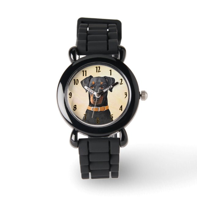 Doberman Pinscher Uncropped schilderij originele k Horloge (Voorkant)