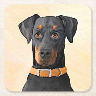 Doberman Pinscher Uncropped schilderij originele k Kartonnen Onderzetters