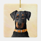 Doberman Pinscher Uncropped schilderij originele k Keramisch Ornament (Achterkant)