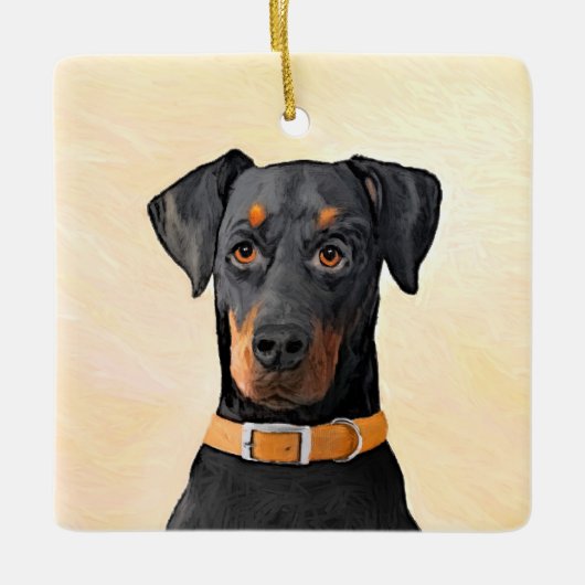 Doberman Pinscher Uncropped schilderij originele k Keramisch Ornament (Voorkant)