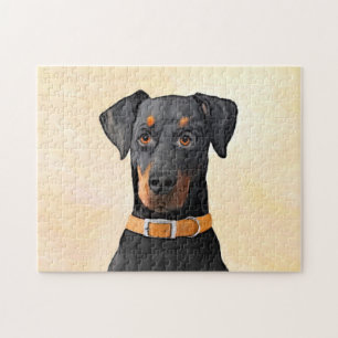 Doberman Pinscher Uncropped schilderij originele k Legpuzzel