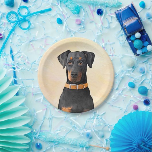 Doberman Pinscher Uncropped schilderij originele k Papieren Bordje (Feest)