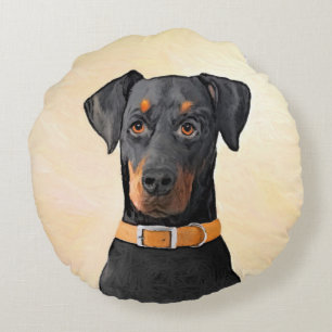 Doberman Pinscher Uncropped schilderij originele k Rond Kussen