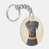 Doberman Pinscher Uncropped schilderij originele k Sleutelhanger (Voorkant Links)