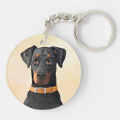 Doberman Pinscher Uncropped schilderij originele k Sleutelhanger (Achterkant)
