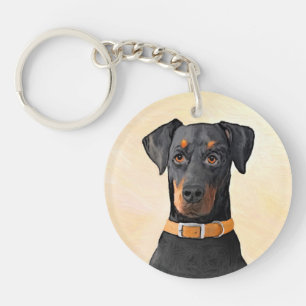 Doberman Pinscher Uncropped schilderij originele k Sleutelhanger