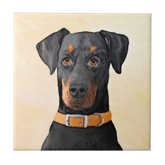 Doberman Pinscher Uncropped schilderij originele k Tegeltje (Voorkant)