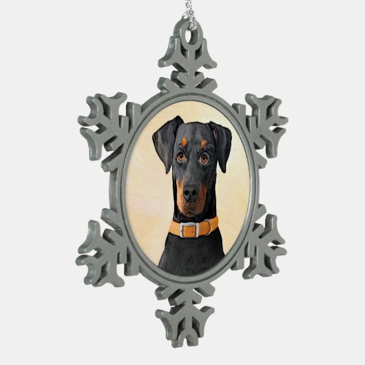 Doberman Pinscher Uncropped schilderij originele k Tin Sneeuwvlok Ornament (Links)